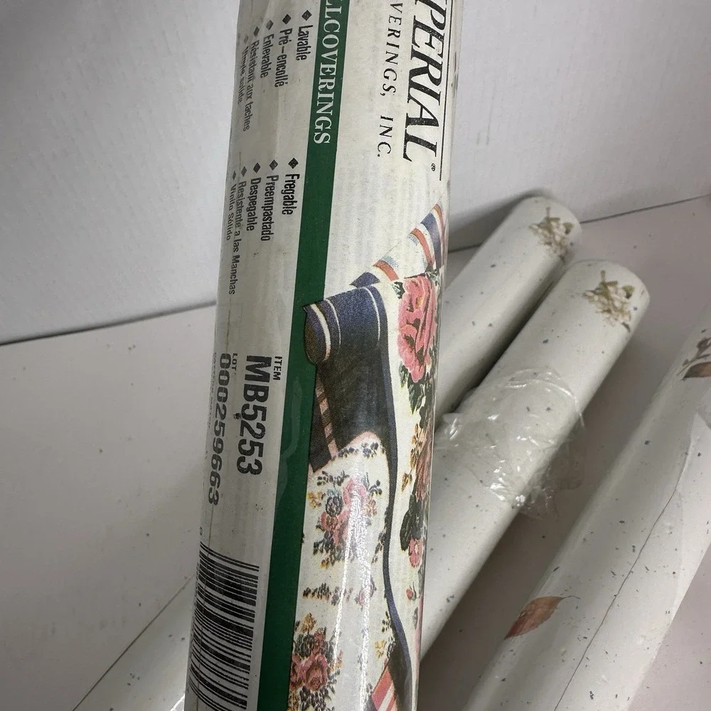 Imperial Wallpaper Vintage 5 DBL Rolls Prepasted‎ Fruit On Beige&White 000259663